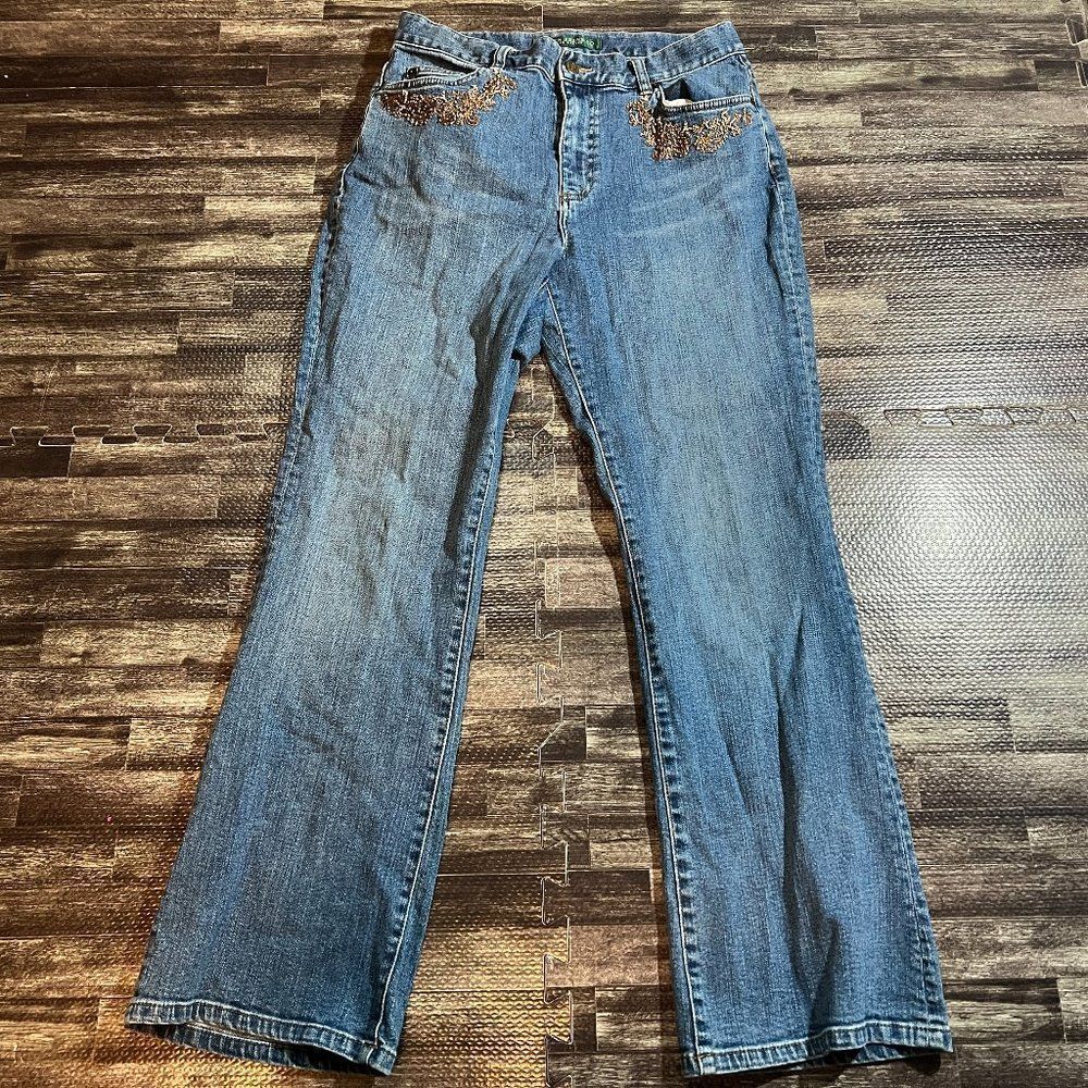 🤑Lauren Ralph Lauren Women's Beaded Straight Leg Jeans